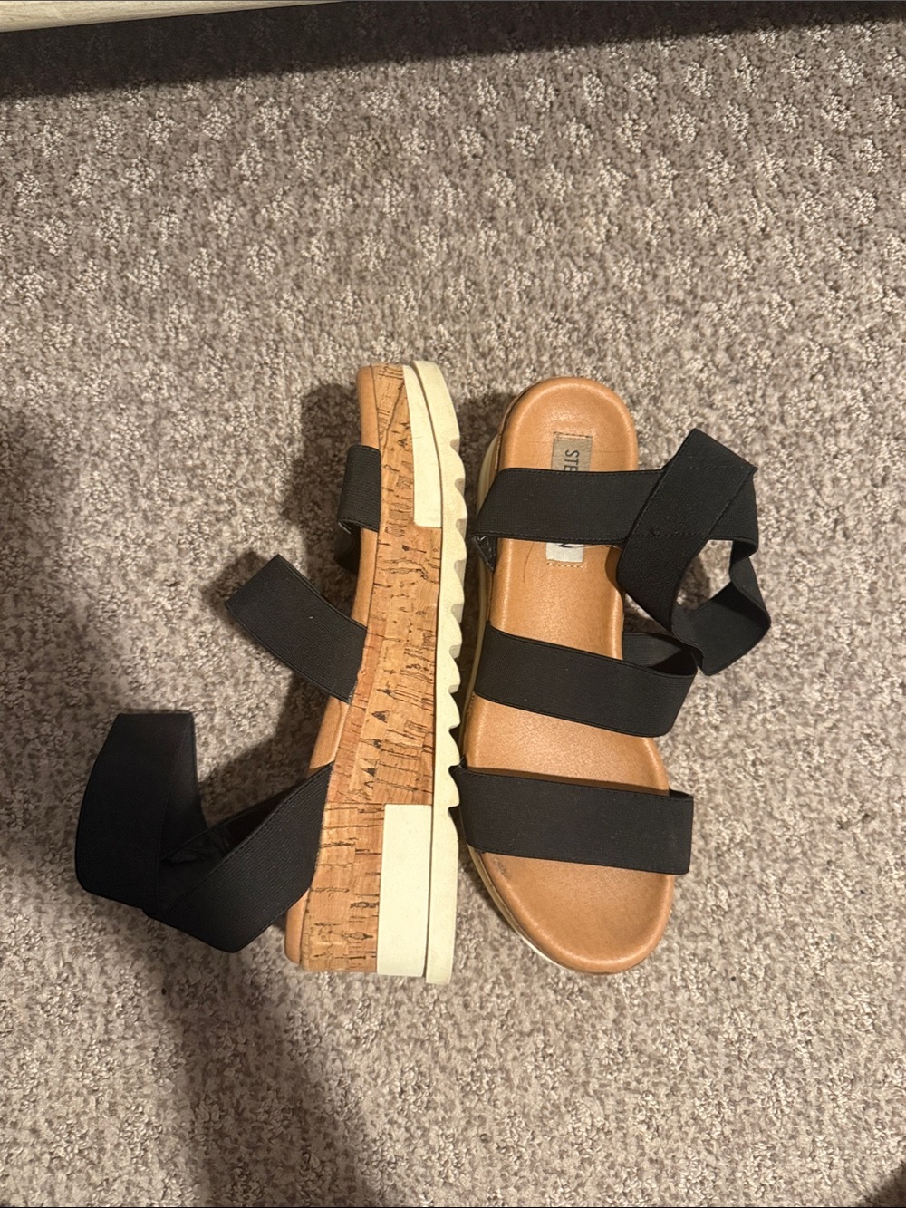 Steve Madden Black Strappy Cork Platform Sandals - Women